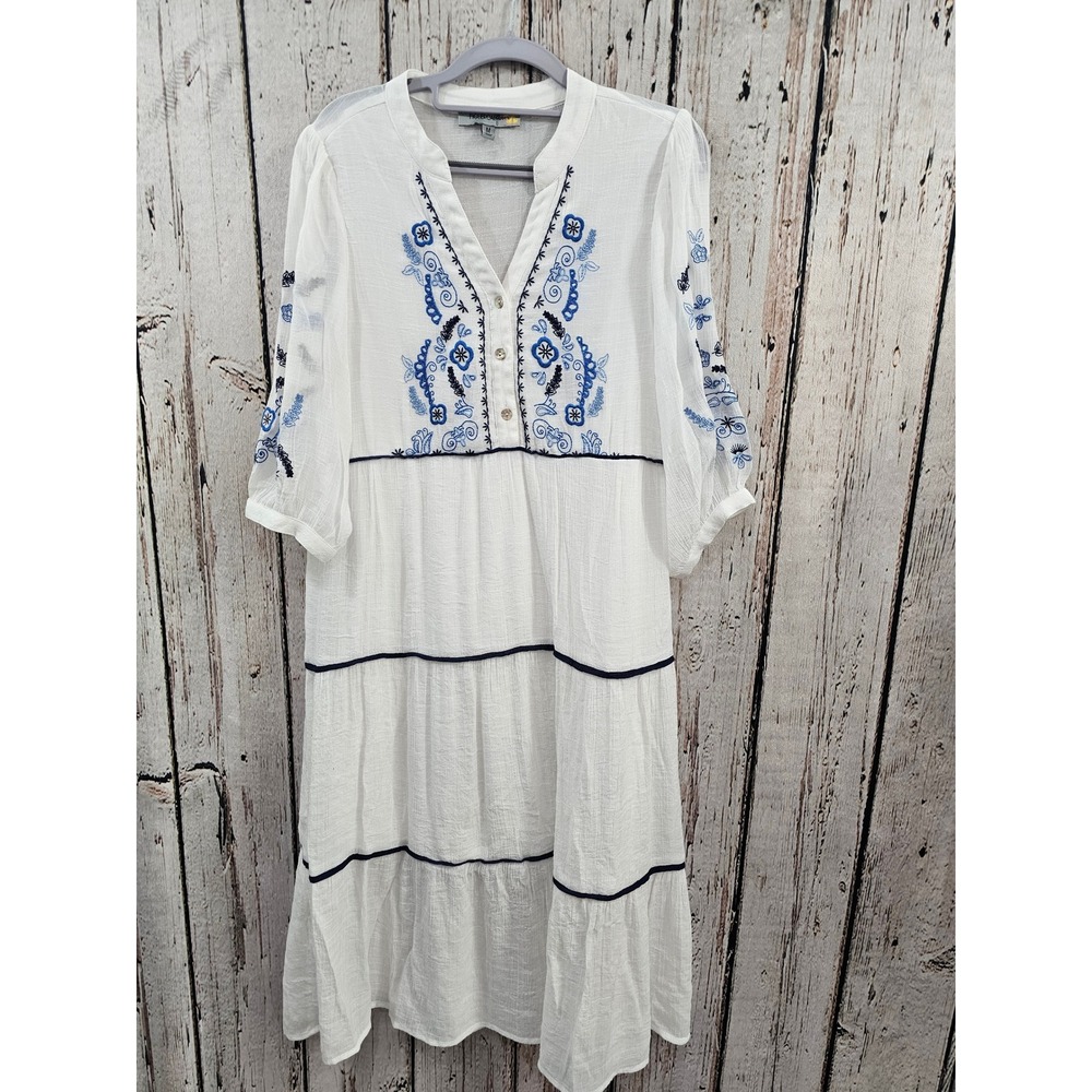 FIGUEROA FLOWER White Embroidered Tiered Dress Boho Festival Cottagecore Medium